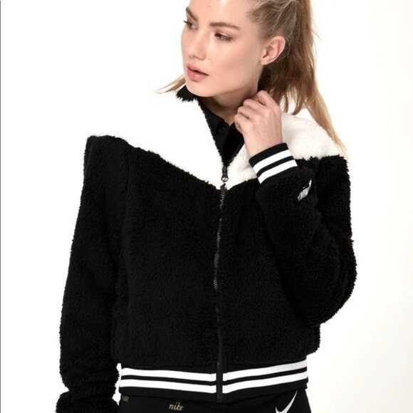 BRAND NEW Nike full zip NSW Wolf Sherpa loose fit Bomber Jacket Black White XS - Picture 5 of 10